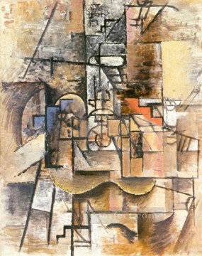 Pablo Picasso Painting - Guitarra y pipa de vidrio 1912 cubismo Pablo Picasso